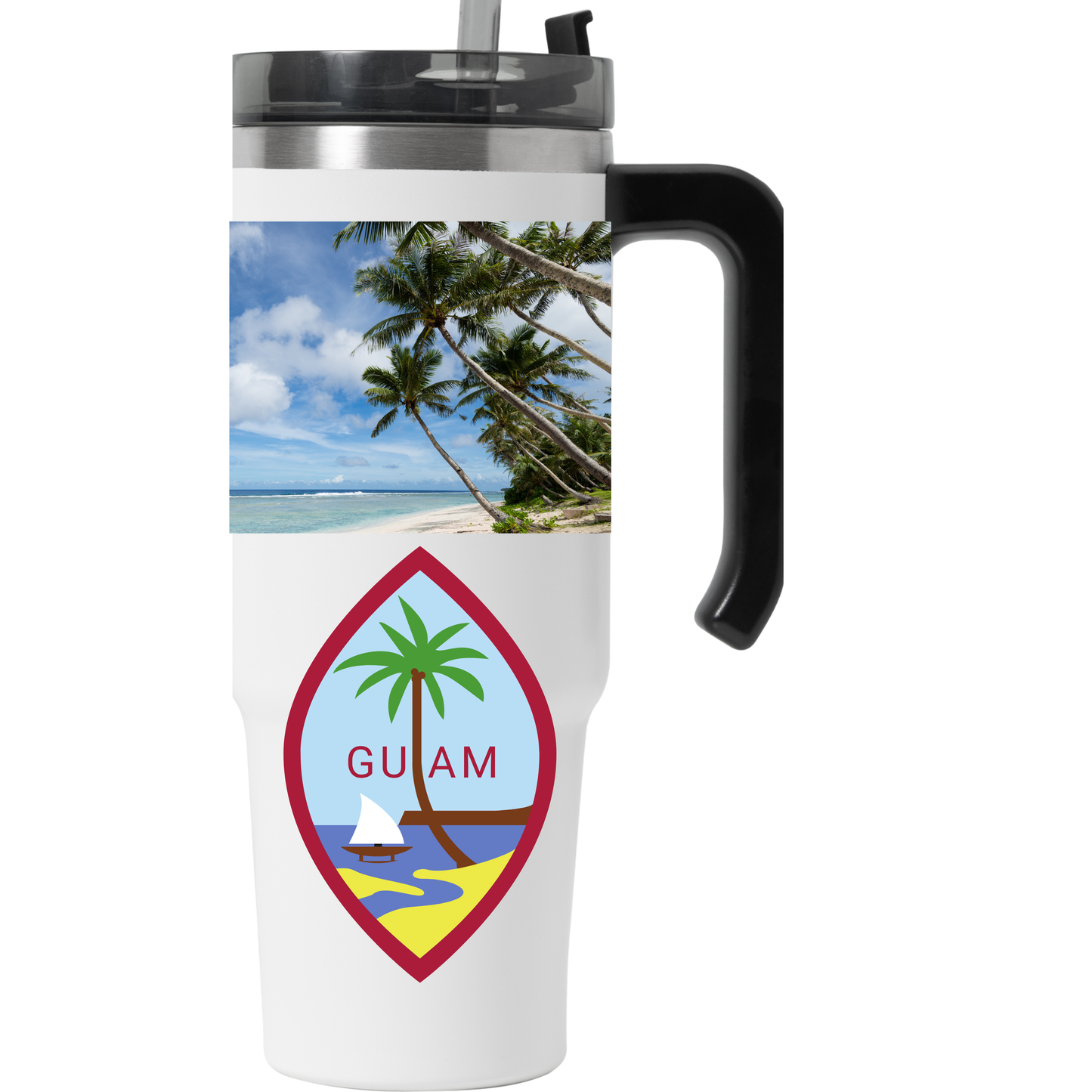 Guam USA 40oz Insulated Travel Mug — Tropical Surf  Crest Design Crest Tumbler