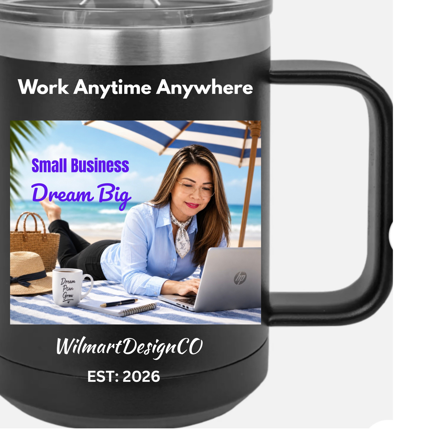 Insulated 10oz Travel Coffee Mug with Handle – Double-Wall Vacuum Tumbler| Work Anytime Anywhere| Small Business Big Dream